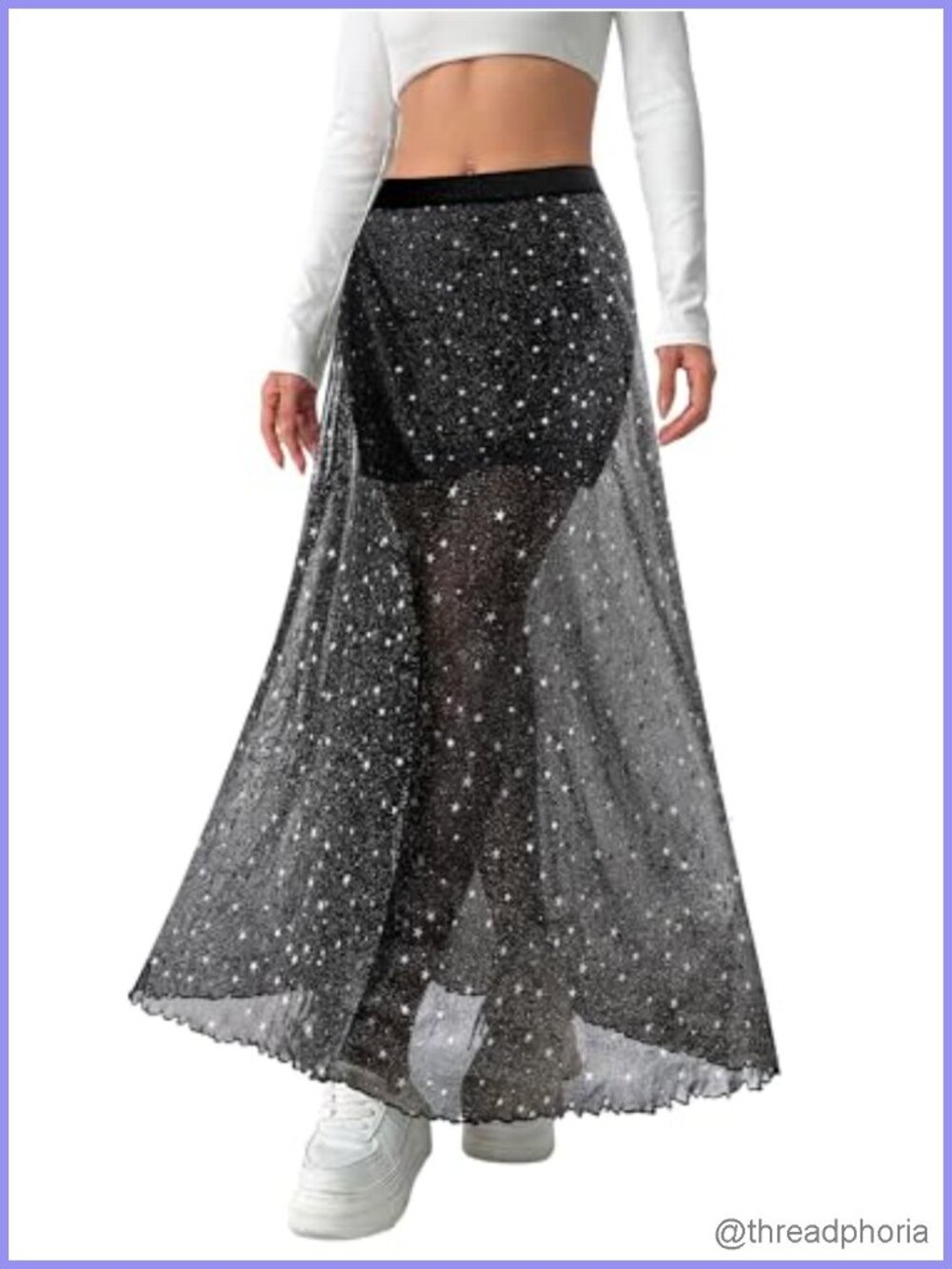 Sheer Mesh Glitter Maxi Skirt High Waisted A Line Party Clubwear